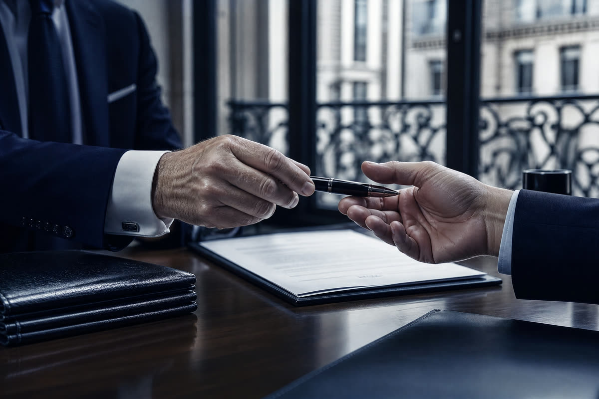 Signature d’un accord sur un bureau dans un cabinet parisien